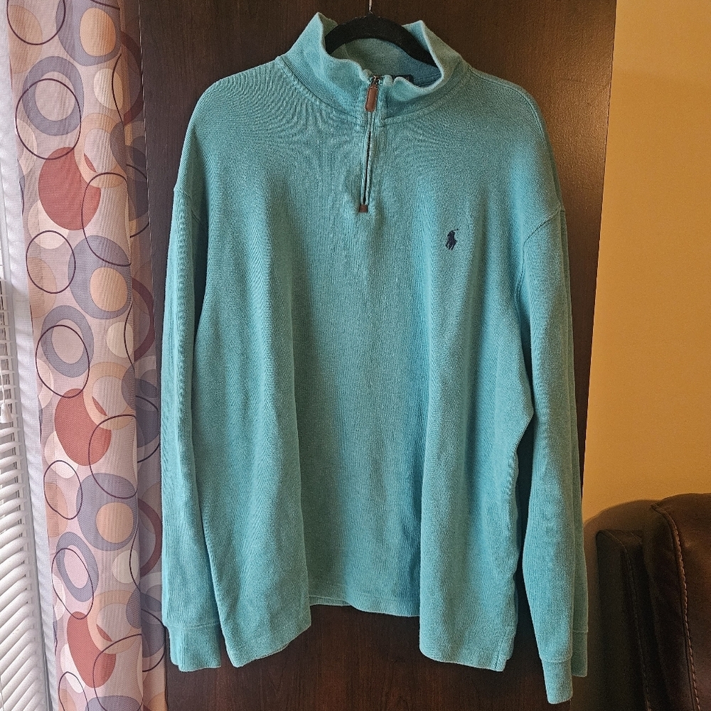 Ralph Lauren Men's Aqua Blue Quarterzip Sweatshirt